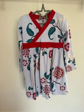 Tea Collection Red Trim Floral Wrap-Style Dress Size 3